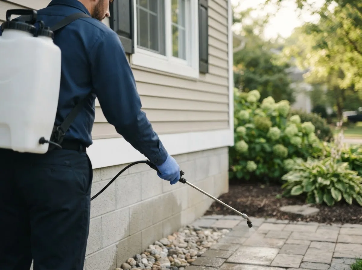 Pest control technician inspecting a home in Tompkinsville, KY